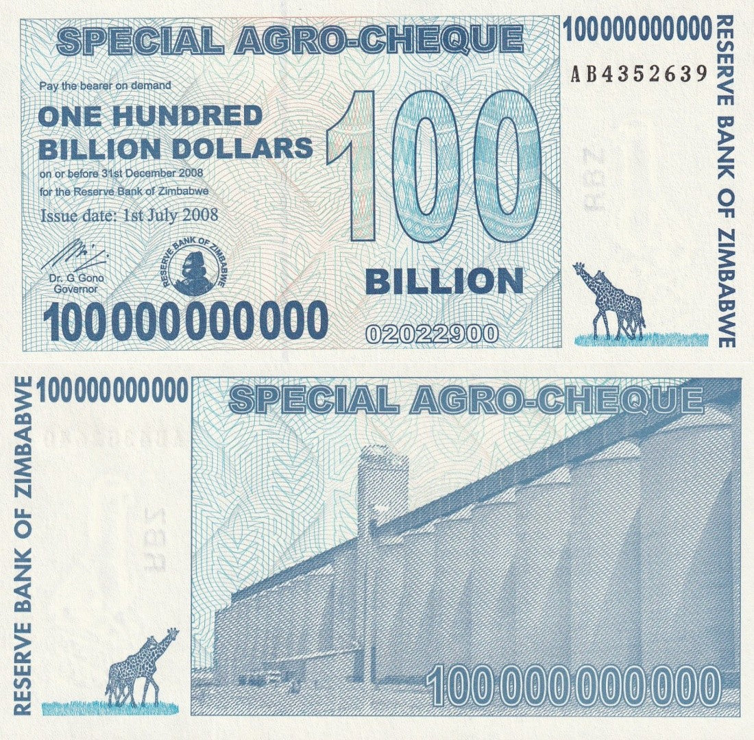 Zimbabwe 100 Billion Dorllars 2008 P 64 UNC
