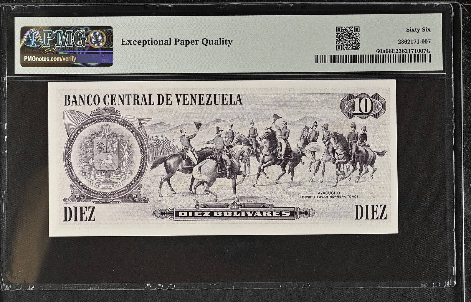 Venezuela 10 Bolívares 1981 P 60a 7 or 8 Digit S/N UNC PMG 66 EPQ 3rd TOP POP