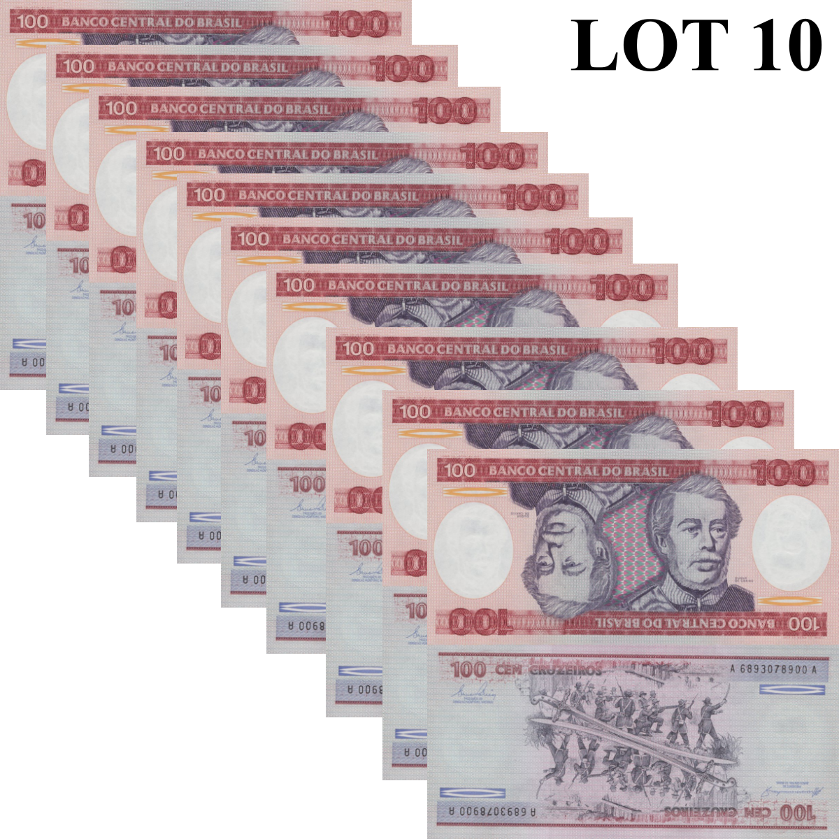 Brazil 100 Cruzeiros ND (1981-1984) P 198 UNC 1/10 Bundle Lot 10 pcs