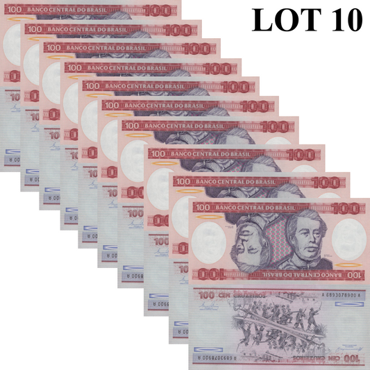 Brazil 100 Cruzeiros ND (1981-1984) P 198 UNC 1/10 Bundle Lot 10 pcs