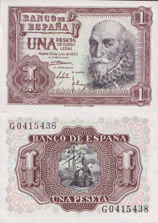 Spain 1 Peseta 1953 P 144 UNC
