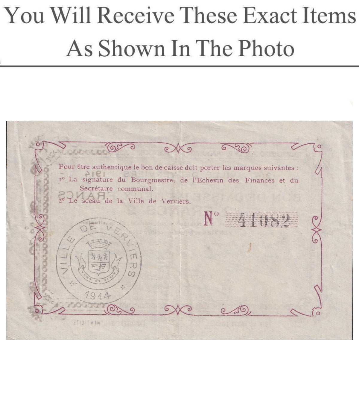 Belgium Notgeld VERVIERS 2 Francs 1914