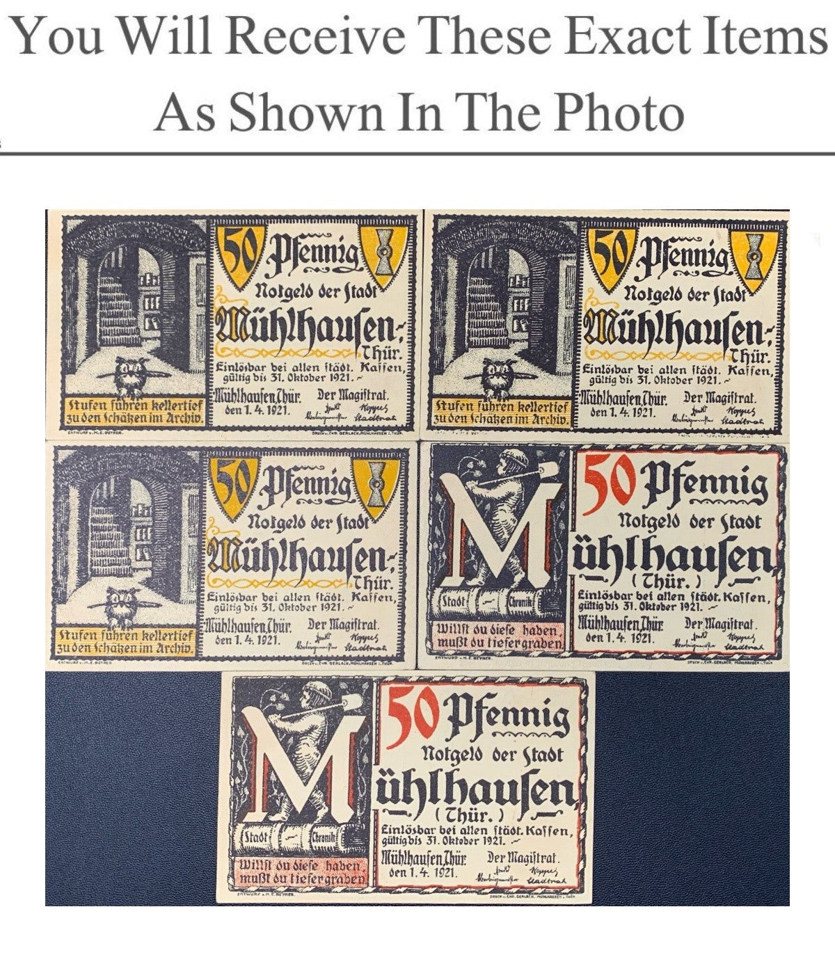 Germany Notgeld MUHLHAUSEN 50 Pfennig 1921 Full Set 5 pcs