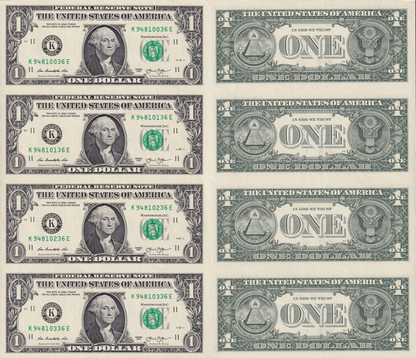 United States USA 1 Dollar 2013 P 537 "K" Dallars TX UNC UNCUT 4 IN 1