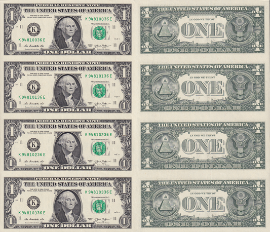 United States USA 1 Dollar 2013 P 537 "K" Dallars TX UNC UNCUT 4 IN 1