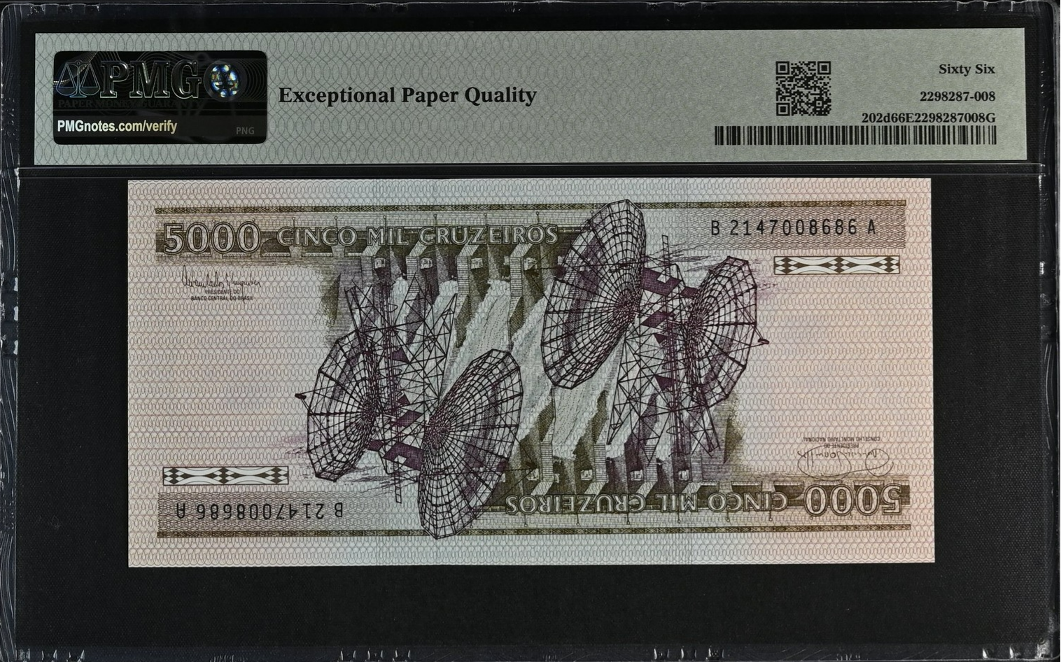 Brazil 5000 Cruzeiros ND (1981-85) P 202d UNC PMG 66 EPQ 2nd TOP POP