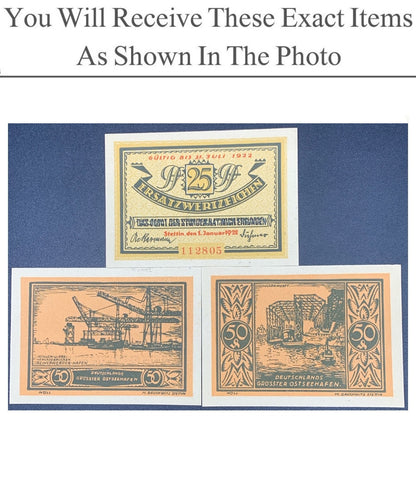 Germany Notgeld STETTIN 25 50 Pfenning 1922 Set 3 pcs