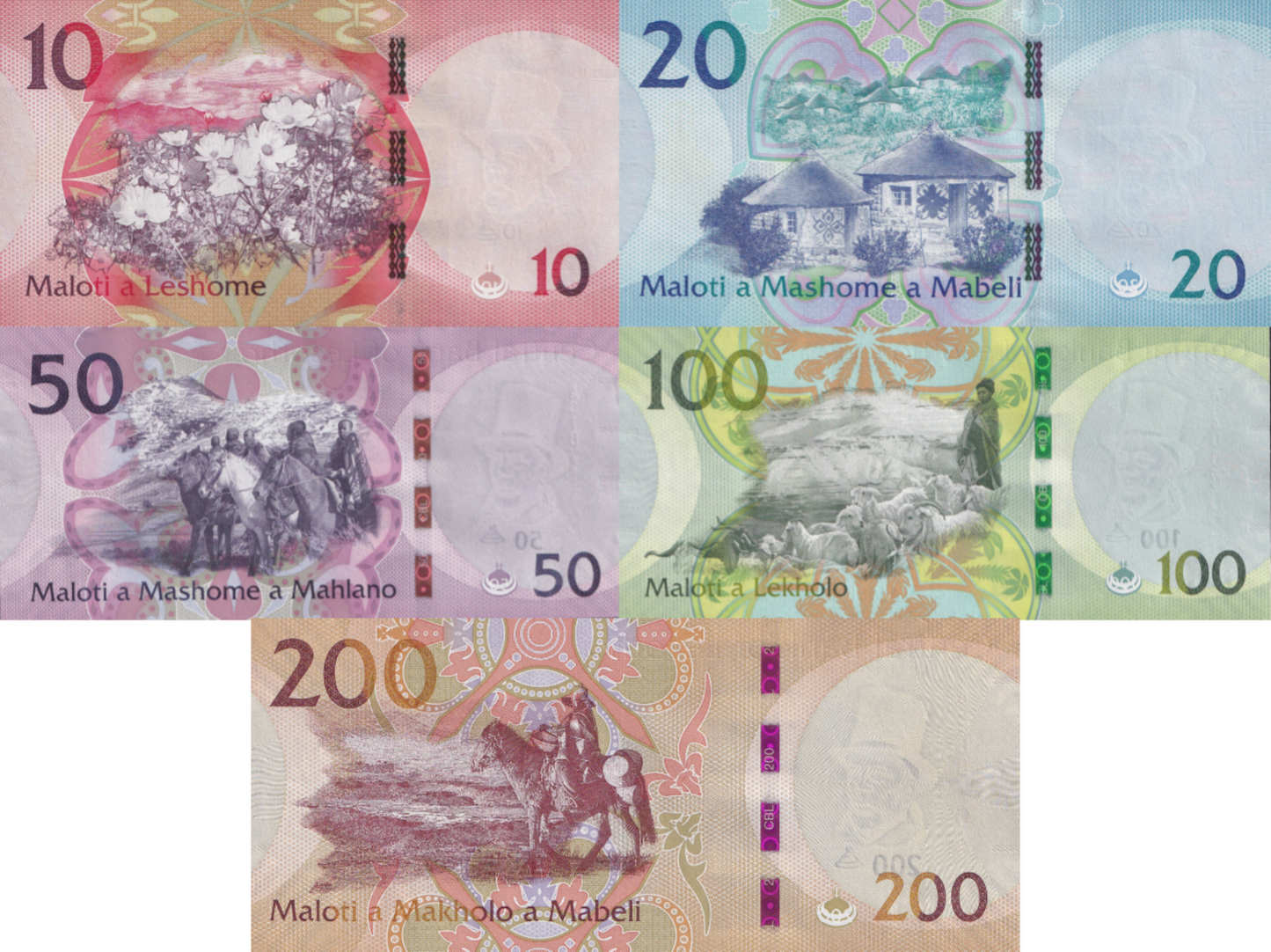 Lesotho 10 20 50 100 200 Maloti 2021 P 26 27 28 29 30 UNC Set 5 pcs