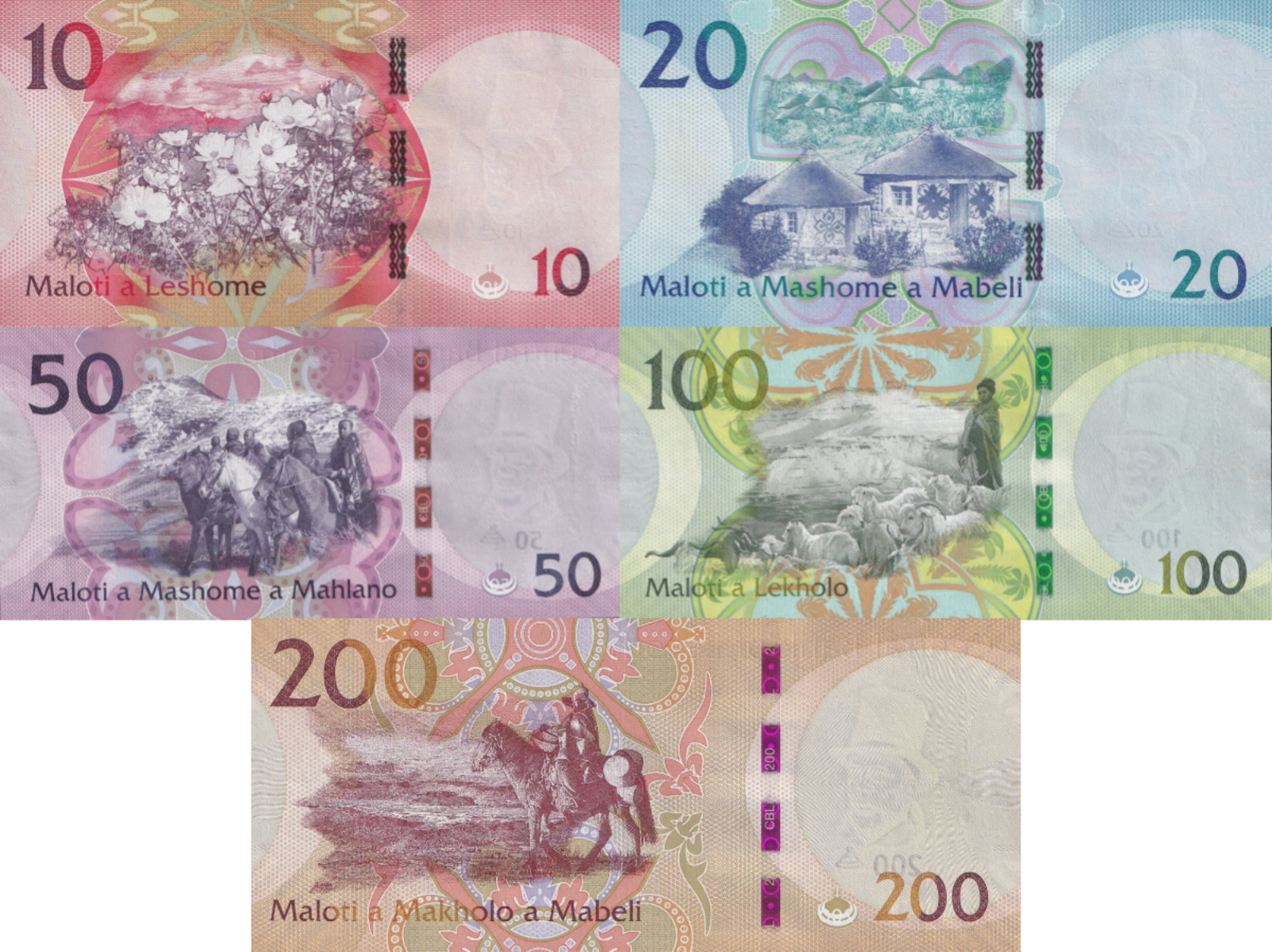 Lesotho 10 20 50 100 200 Maloti 2021 P 26 27 28 29 30 UNC Set 5 pcs