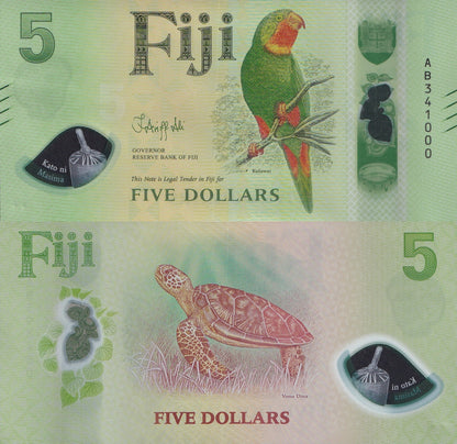 Fiji 5 Dollars 2026 P New Design Polymer UNC 1/10 Bundle Lot 10 pcs