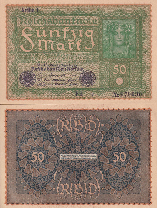Germany 50 Mark 1919 P 66 UNC W/handing 