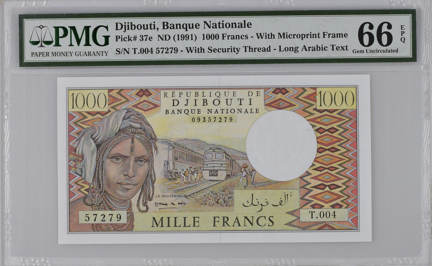 Djibouti Banque Nationale 1000 Francs ND (1991) P 37e UNC PMG 66 EPQ