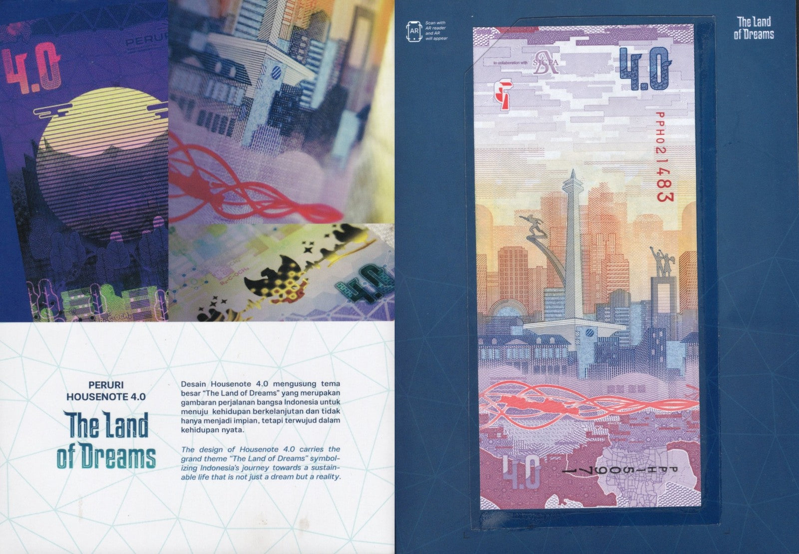 Indonesia PERURI Housenote 4.0 TEST NOTE The Land Of Dreams UNC With Folder