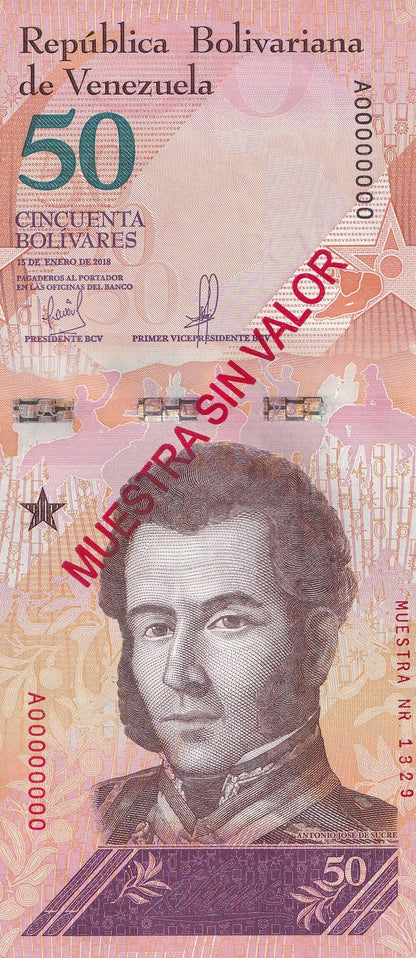 Venezuela 50 Bolivars 2018 P 105 UNC SPECIMEN