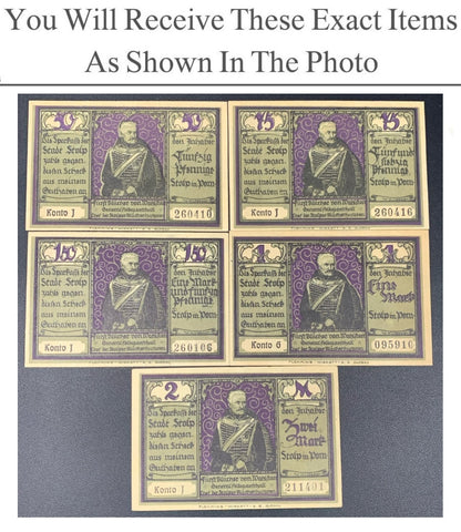 Germany Notgeld STOLP 50 75 1.5 Pfennig 1 2 Mark 1920-1921 Full Set 5 pcs