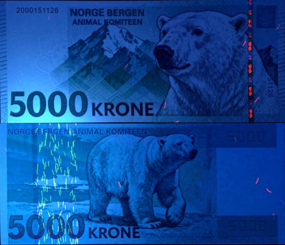 Norway TEST NOTE 5000 Polar Bear Banknote Animal COMM Note World Paper Money UNC
