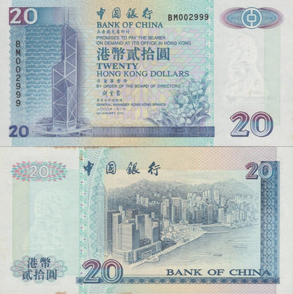 Hong Kong 20 Dollars 2000 P 329f UNC BOC FOXING