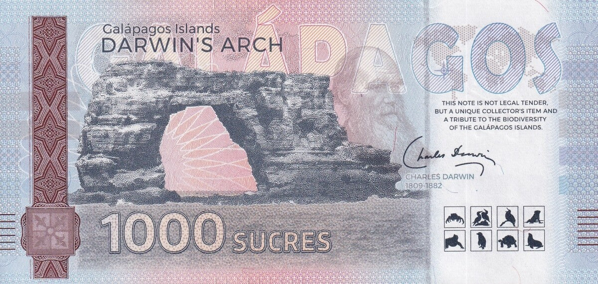 Galapagos Souvenir Note 1000 Sucres Galapagos Giant Tortoise UNC Test Note