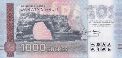 Galapagos Souvenir Note 1000 Sucres Galapagos Giant Tortoise UNC Test Note