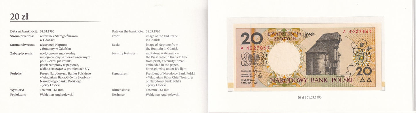 Poland 1 2 5 10 20-500 Zloty 1990 P 164 165-172 UNC Set 9 pcs With Folder