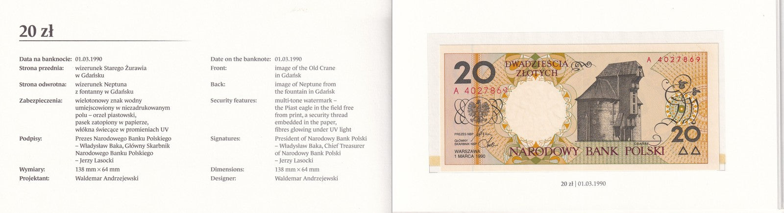 Poland 1 2 5 10 20-500 Zloty 1990 P 164 165-172 UNC Set 9 pcs With Folder