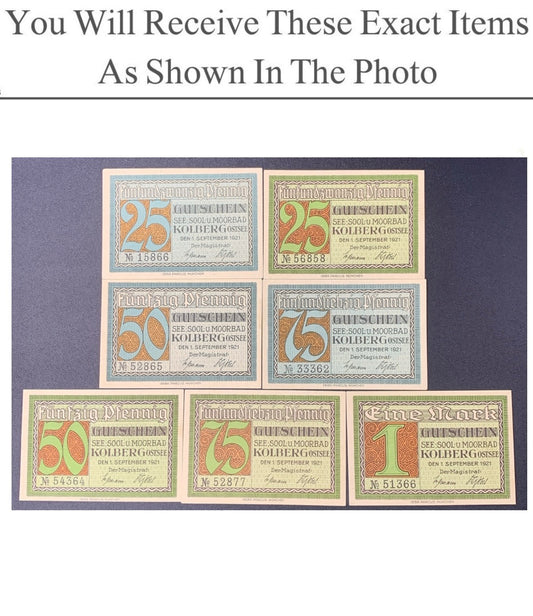 Germany Notgeld KOLBERG 1 25 50 75  Pfennig 1921 Full Set 7 pcs