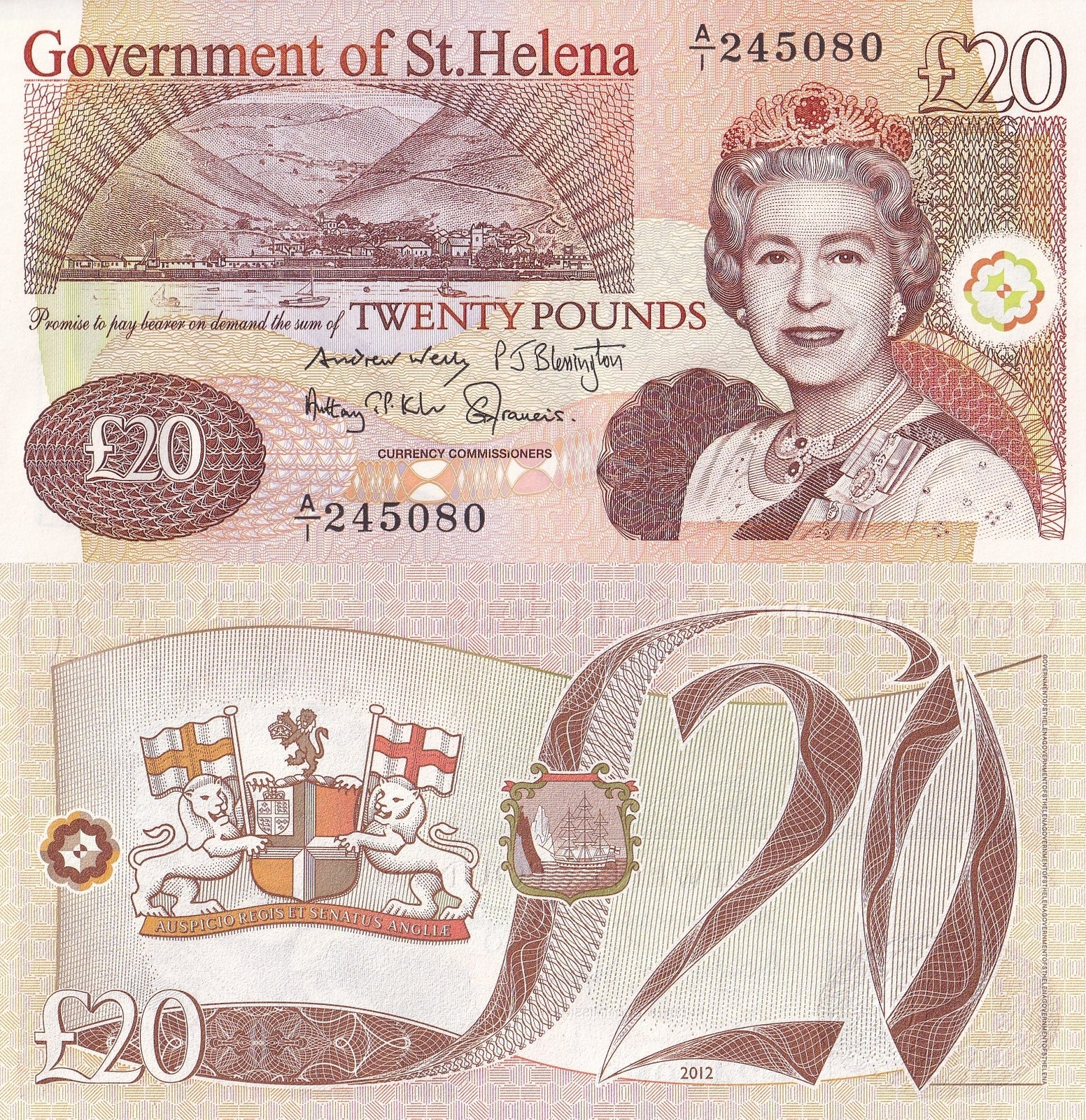 Saint Helena 20 Pounds 2012 P 13b Queen Elizabeth UNC A/1 Prefix