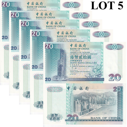Hong Kong 20 Dollars 1997 P 329c Year Return to China UNC BOC Lot 5 pcs