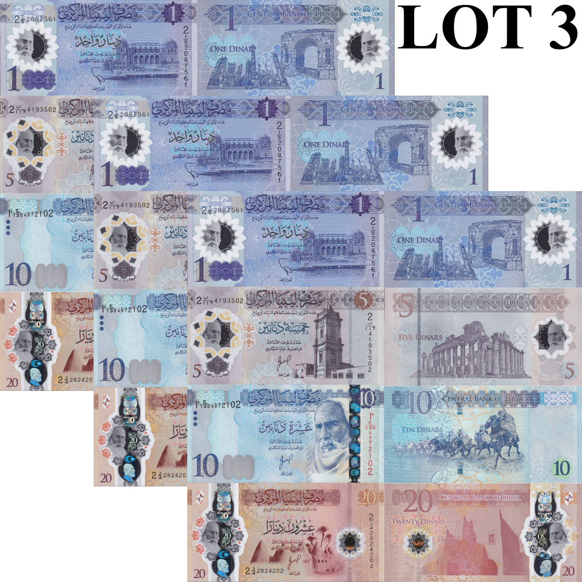 Libya 1 5 10 20 Dinar 2019 2025 P 85 P NEW Paper Polymer UNC Set 4 Lot 3 pcs