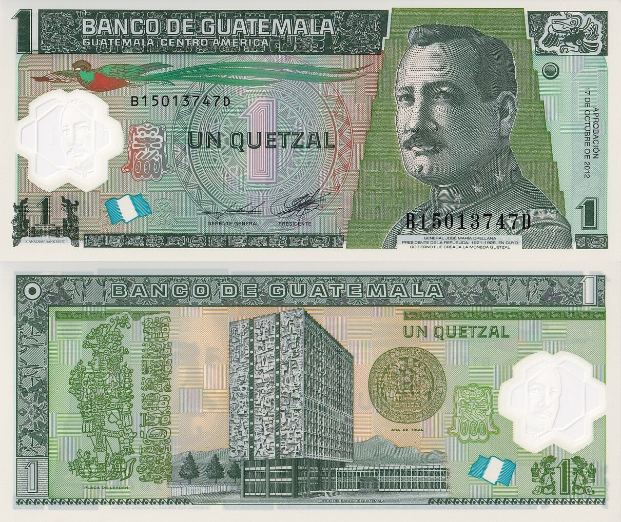 Guatemala 1 Quetzal 2012 P 115 Polymer UNC