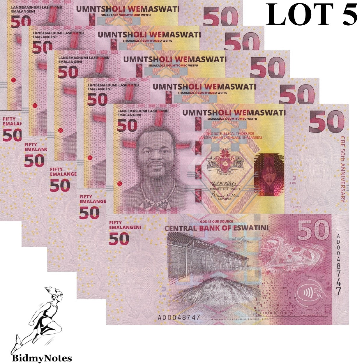 Swaziland 50 Emalangeni 2024 P NEW UNC Commemorative 1/20 Bundle LOT 5 pcs