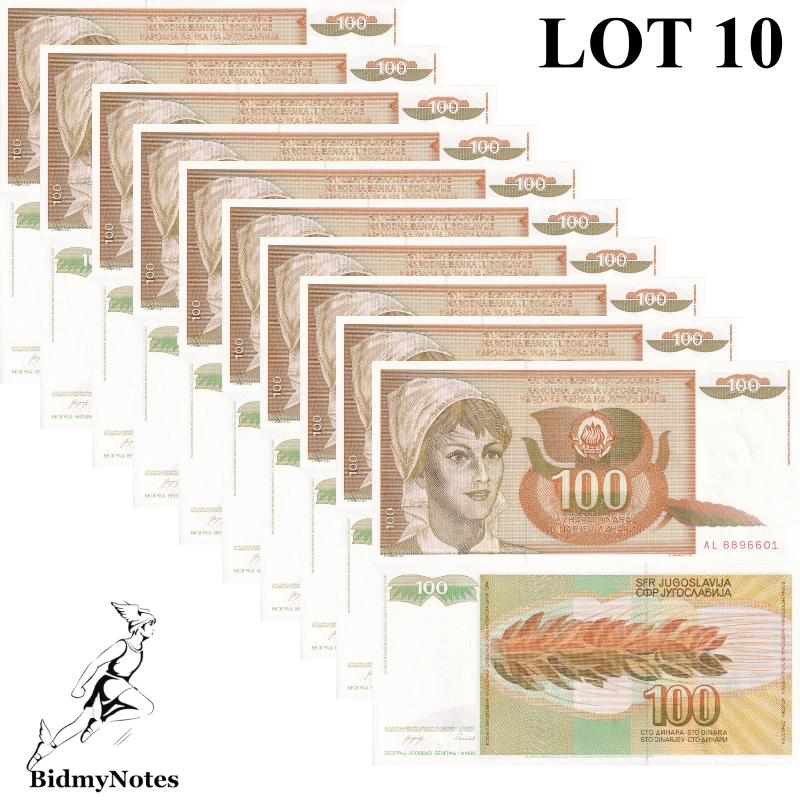 Yugoslavia 100 Dinara 1990 P 105 UNC 1/10 Bundle LOT 10 pcs