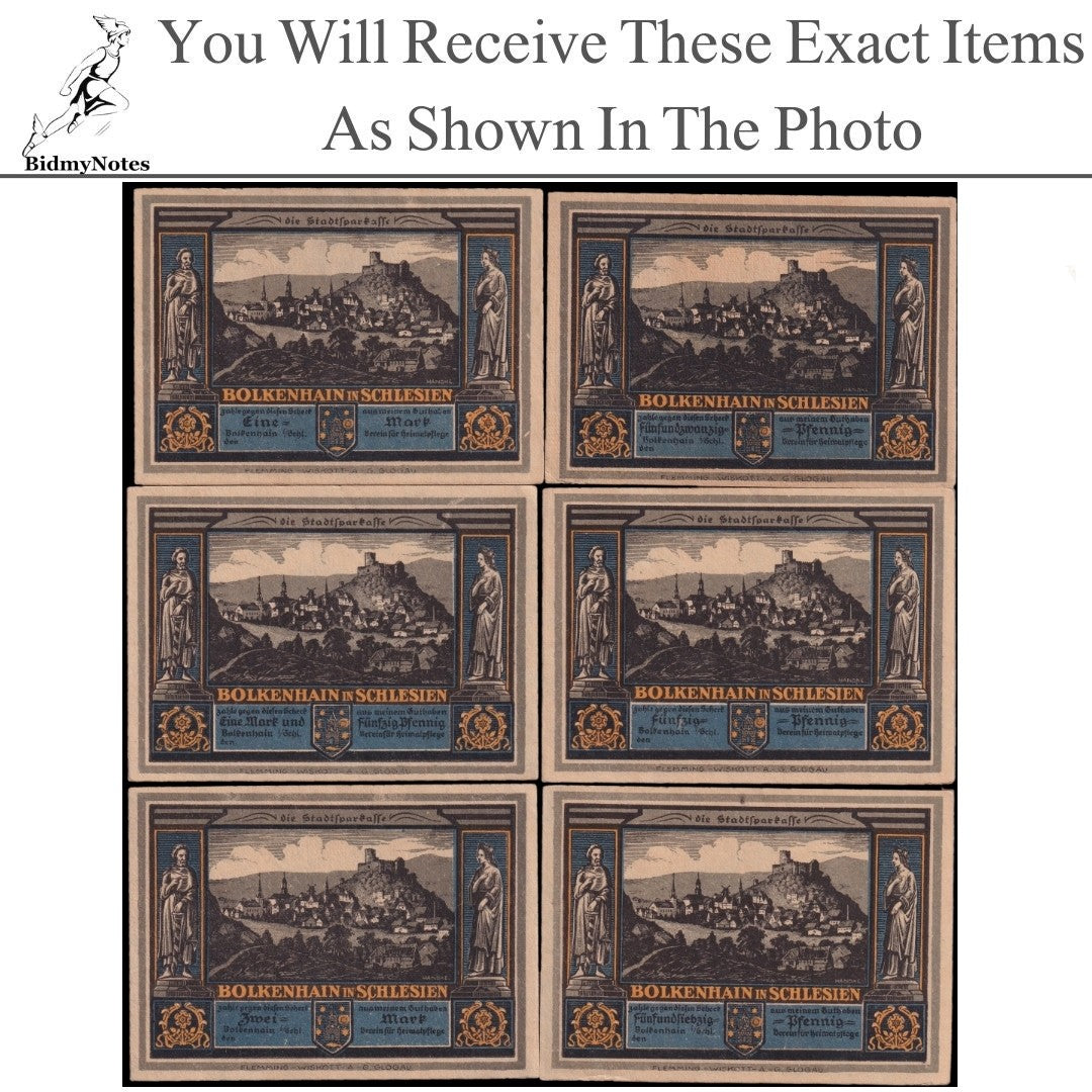 Germany Notgeld BOLKENHAIN 25 50 75 Pfennig 1 1.5 2 Mark 1922 Set 6 pcs
