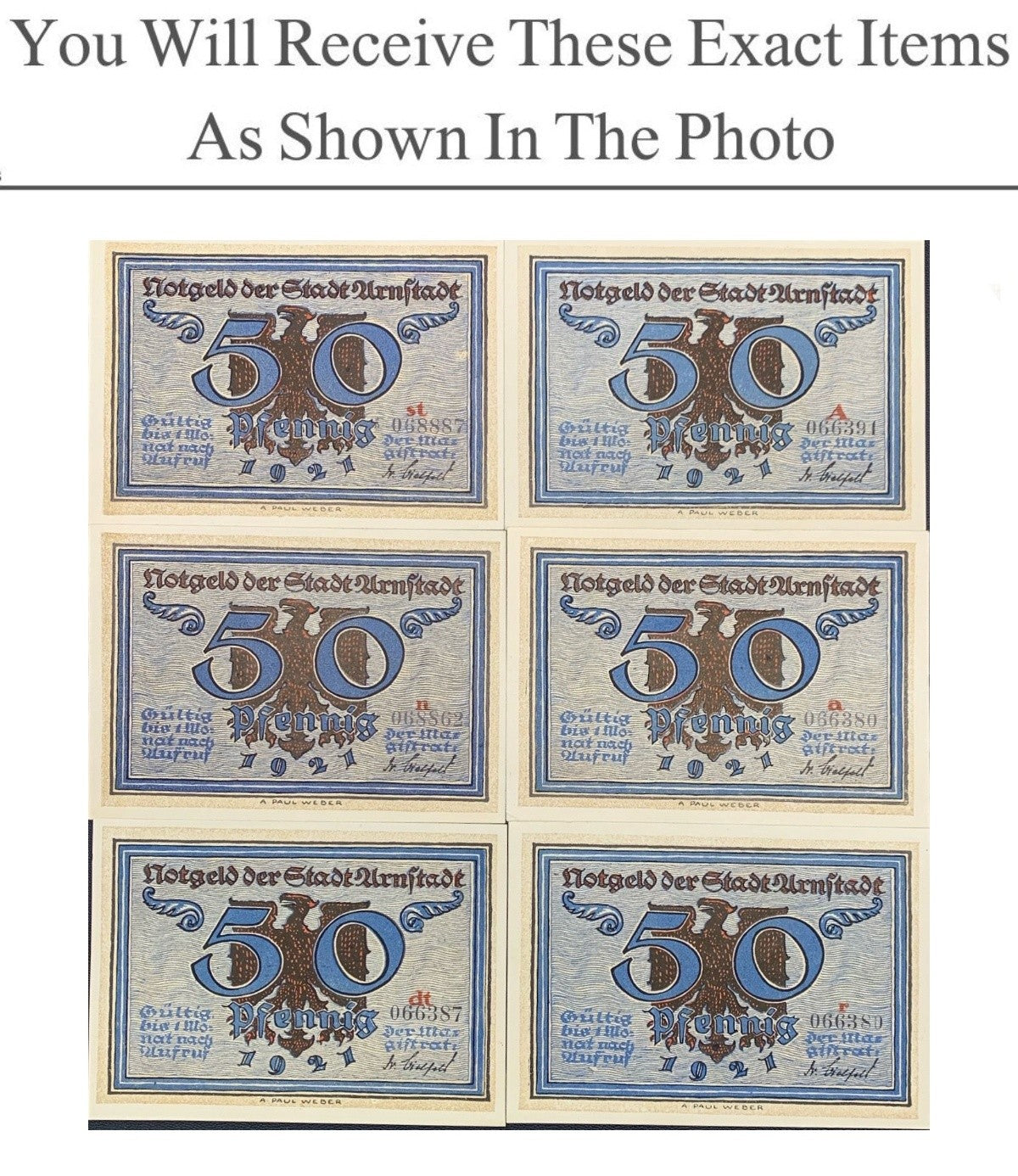 Germany Notgeld ARNSTADT 50 Pfennig 1921 Full Set 6 pcs