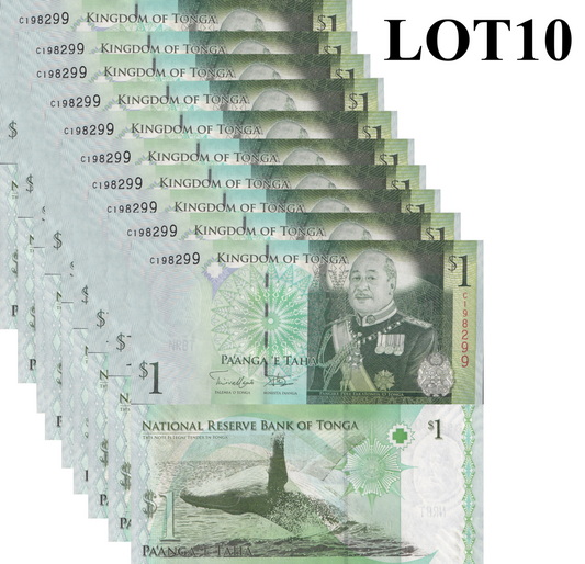 Tonga 1 Pa'anga ND 2009/2014 P 37 UNC 1/10 Bundle Lot 10 pcs