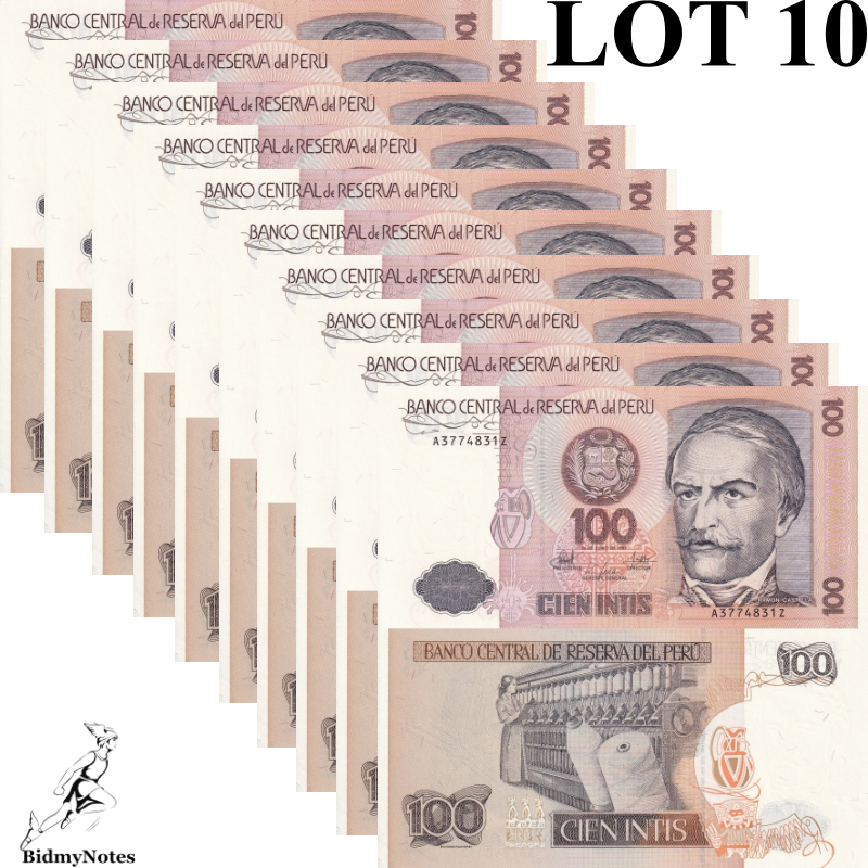 Peru 100 Intis 1987 P 133 UNC 1/10 Bundle LOT 10 pcs