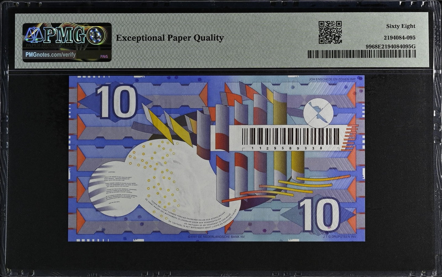 Netherlands Nederlandsche Bank 10 Gulden 1997 P 99 UNC PMG 68 EPQ 3rd TOP POP