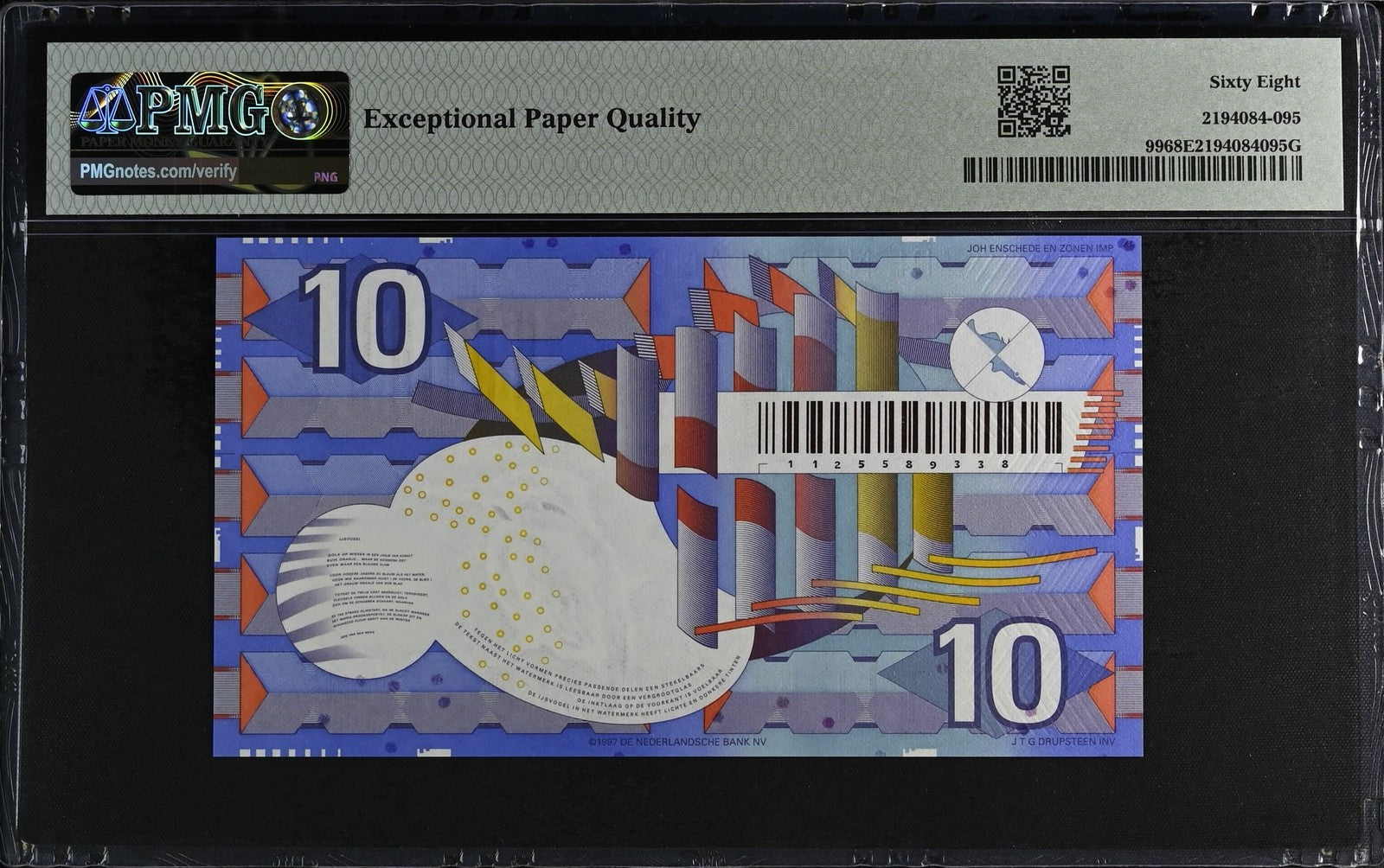 Netherlands Nederlandsche Bank 10 Gulden 1997 P 99 UNC PMG 68 EPQ 3rd TOP POP