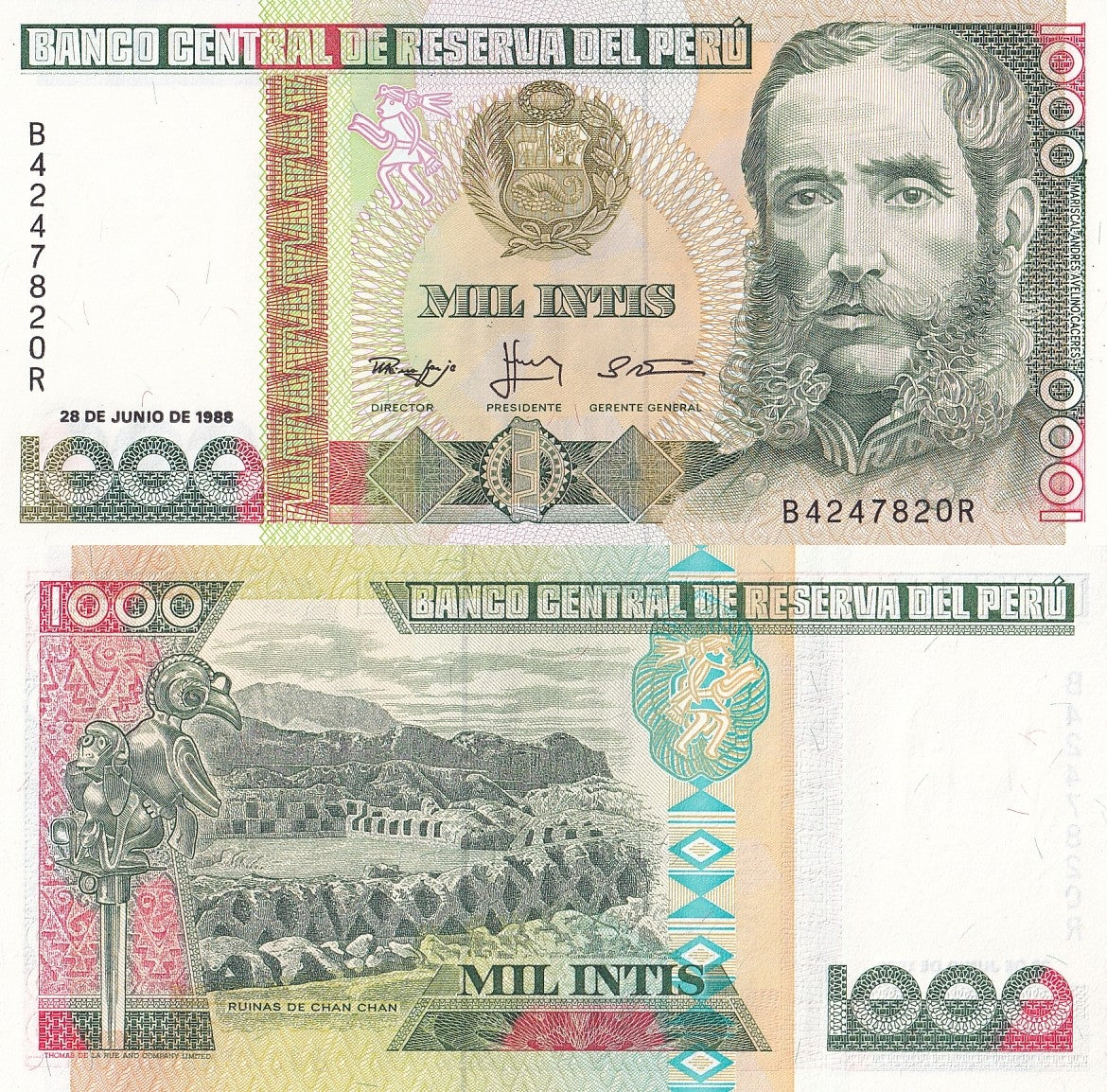 Peru 1000 lntis 1988 P 136b UNC 1/5 Bundle Lot 20 pcs