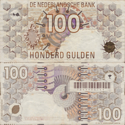 Netherlands Nederlandsche Bank 100 Gulden 1992 P 101(2) VF