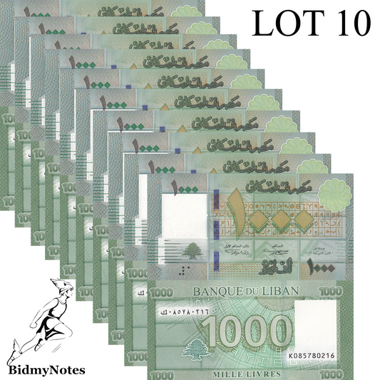 Lebanon 1000 Livres 2016 P 90c(1) UNC LOT 10 pcs