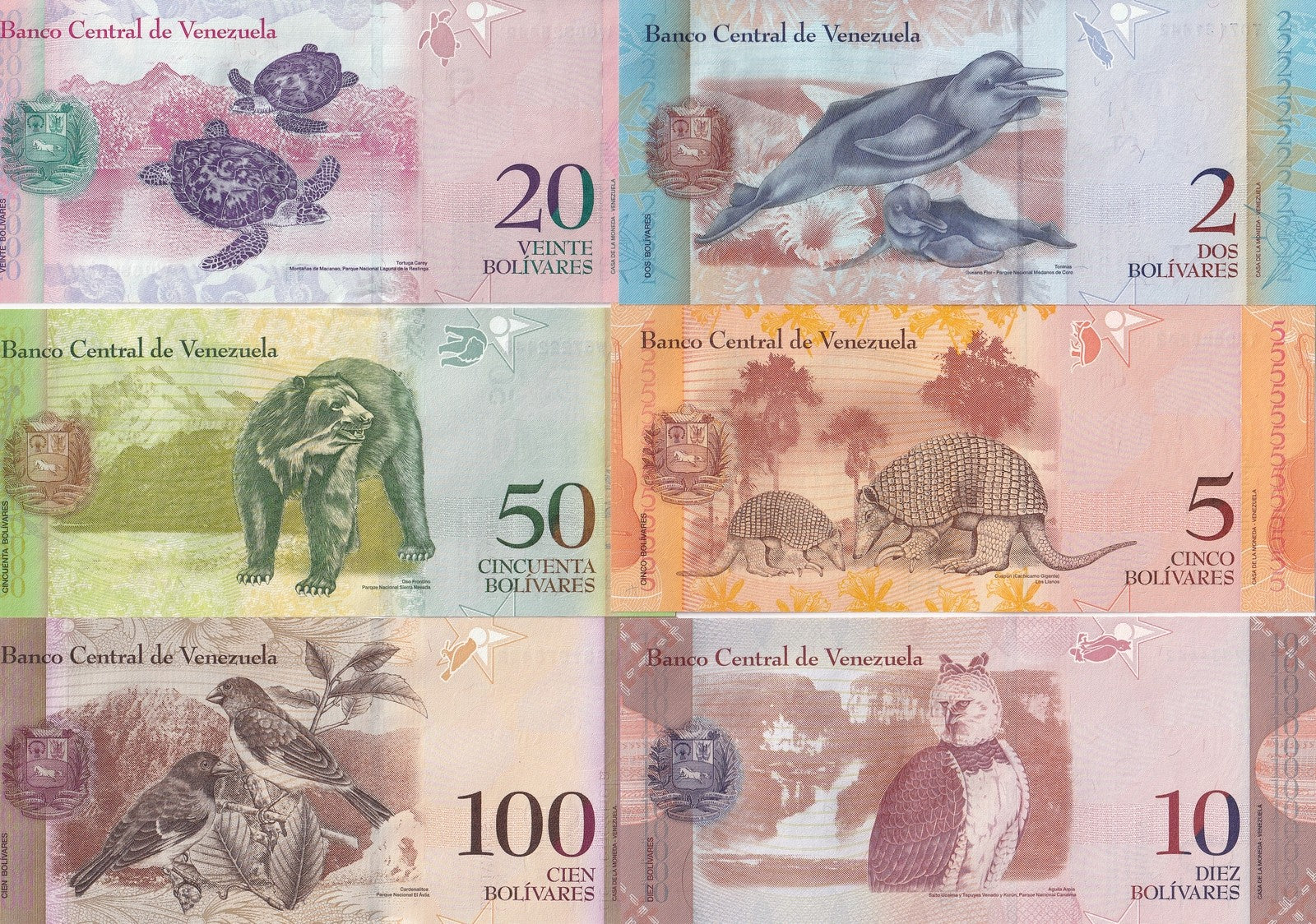 Venezuela 2 5 10 20 50 100 Bolivares 2013-2015 P 88 89 90 91 92 93 UNC Set 6 pcs