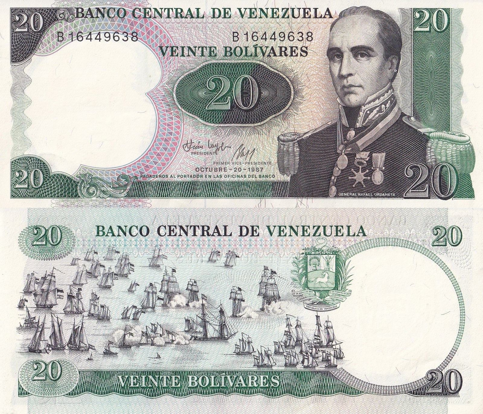 Venezuela 20 Bolivares 1987 P 71 UNC Commemorative