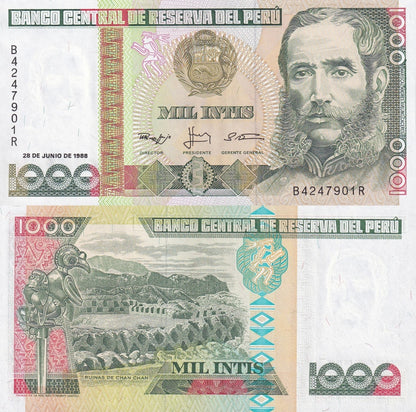 Peru 1000 Intis 1988 P 136b UNC 1 Bundle Lot 100 pcs