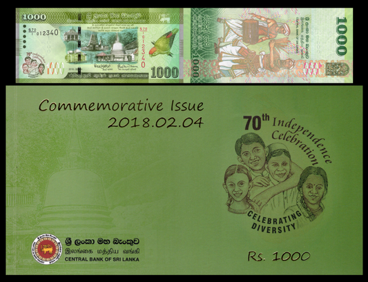 Sri lanka 1000 Rupees 2018 P 130 With Folder UNC Commemorative