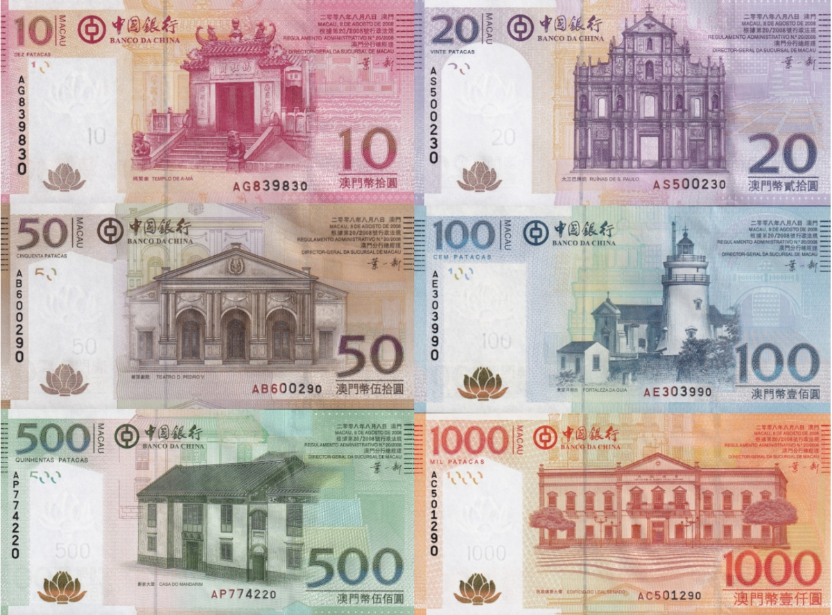 Macau Macao 10 20 50 100 500 1000 Patacas 2008 P 108a-113a UNC BOC Set 6 pcs