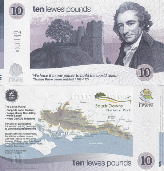 England Transition Town 2014 10 Lewes Pounds UNC LOW SERIAL NO. 0000XXX