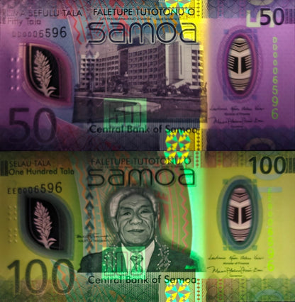Samoa 50 100 Tala 2025 P New Issue Polymer UNC Set 2 pcs Matching No.