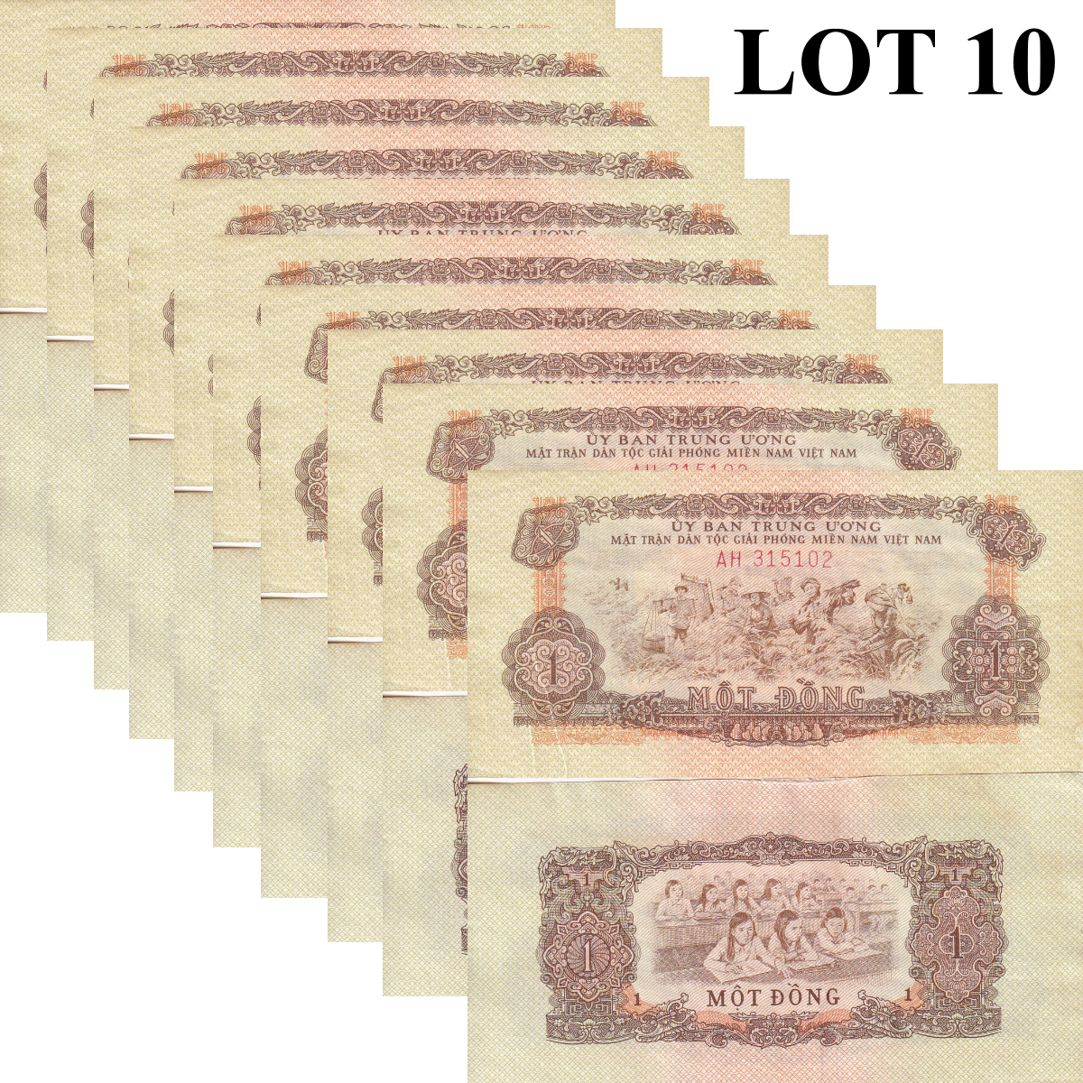 Viet Nam Vietnam South 1 Dong ND 1963 P R4 Less AU 1/10 Bundle Lot 10 pcs