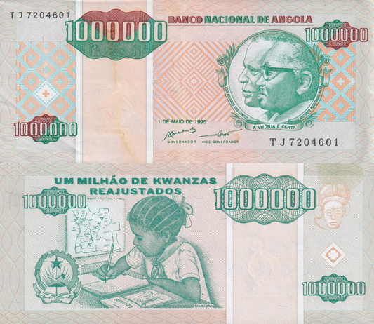 Angola 1000000 Kwanzas Reajustados 1995 P 141 UNC FOXING